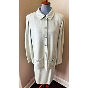 St. John Evening Size 14 Mint Green Sequin Rhinestone Embellished Skirt Suit